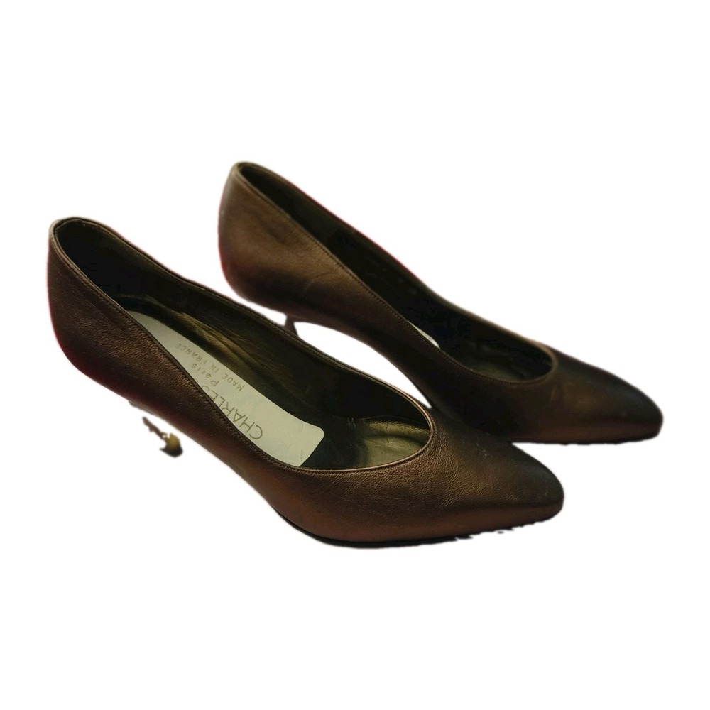 Charles Jourdan Paris Bronze Leather Pumps Heels Made In France Women's 7 2A‎